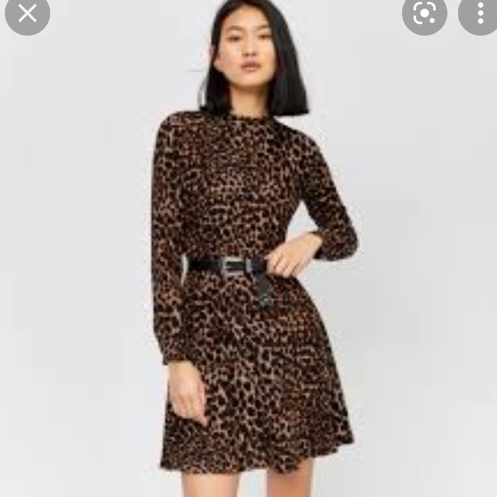 WAREHOUSE Leopard High Neck Flippy Dress